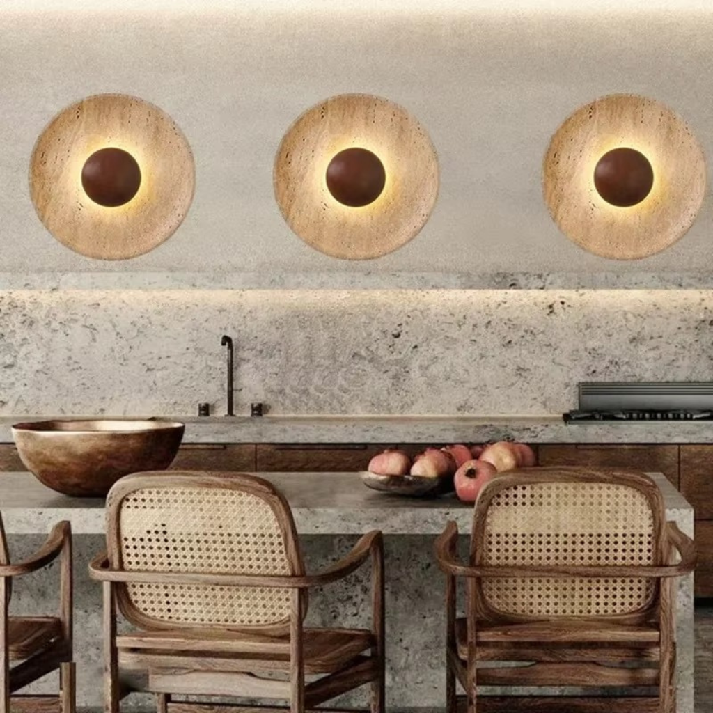 The Travora Wabi Sabi Travertine Wall Lamp