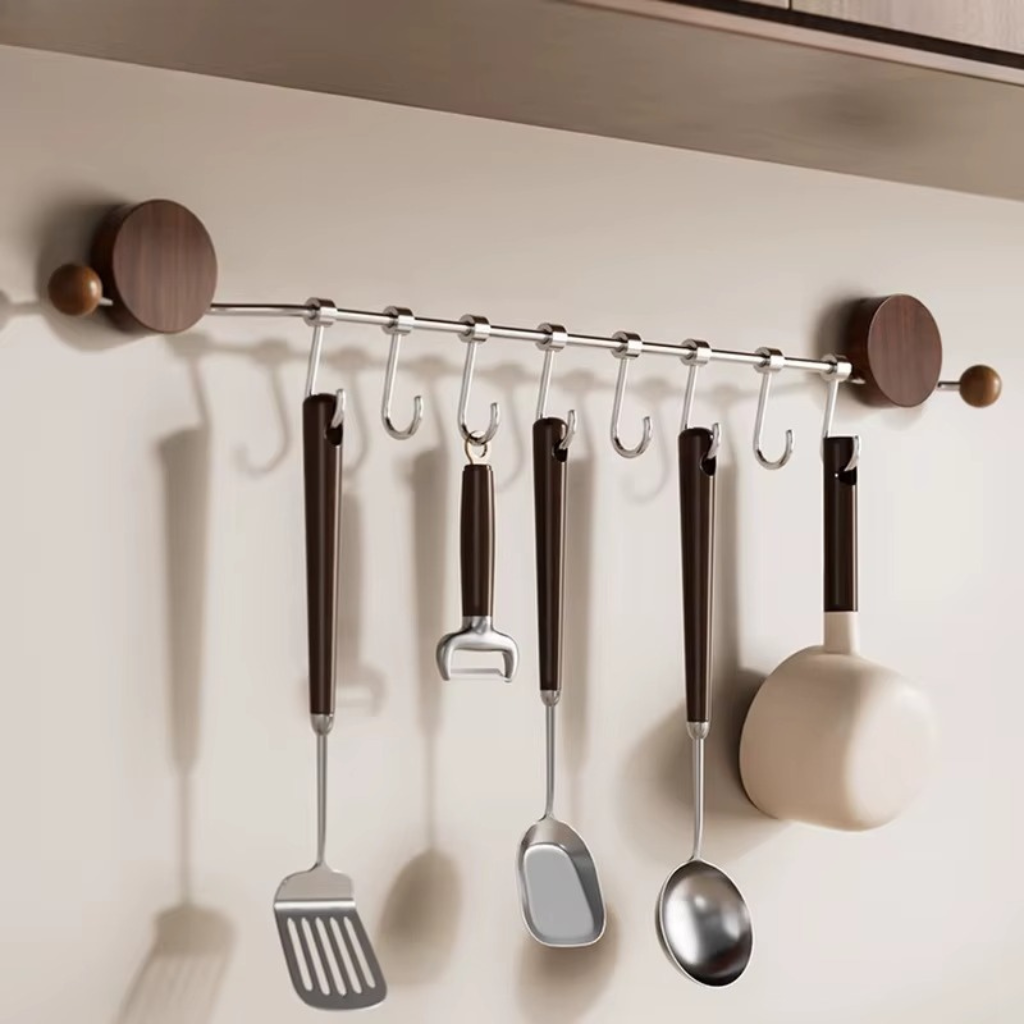 The Walnix Walnut Wall Mounted Kitchen Rail