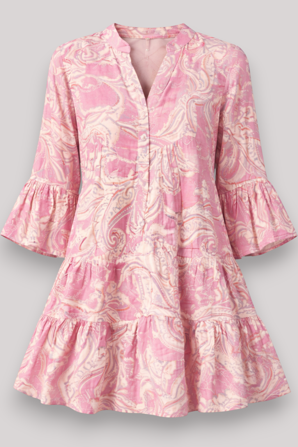 The Clair Flared Mini Print Dress Button Boho Puff Sleeves