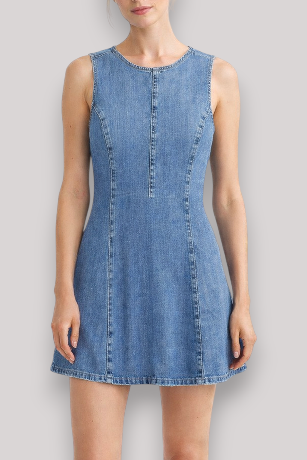 The Isla Women's Mini Denim Dress Sleeveless Round Neck