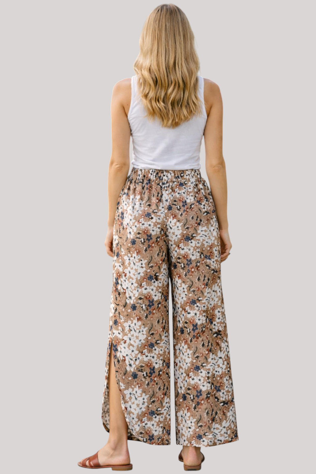The Maribel Floral Wide Leg Trousers High Waist Elastic Fit Holiday Pants